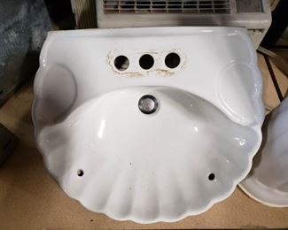 Small Scalloped porcelain sink with pedestal base