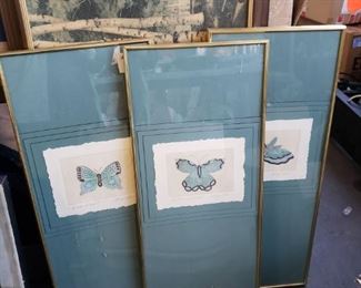 (3) Framed & Matted Tracy Wise Butterfly art