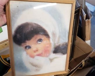 Vintage Northern tissue little brunette girl framed