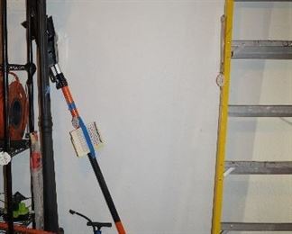 ladder, pole saw, lamp post, shop vac, tire pump