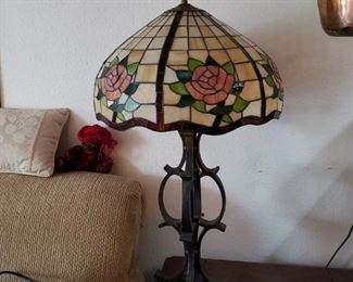 Lead glass lamp & end table.