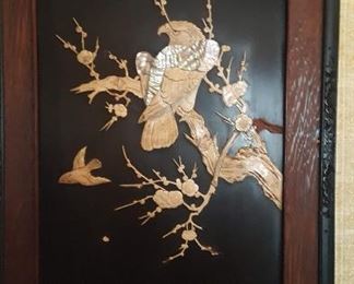 Japanese Lacquered Mother of Pearl Wall Plaque 
