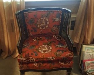 Mid-Century Modern Wood & Cane Accent Chair - reupholstered 25"W x 21"D x 30"T