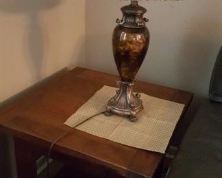 Wood Side Table and Lamp 24" square