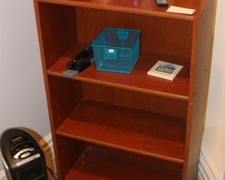 Bookcase and office supplies.