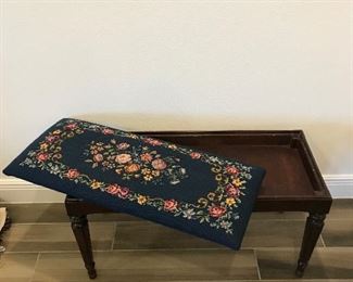 Storage bench with needlepoint seat