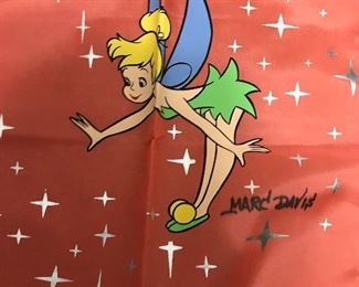Tinker bell flag signed by Marc Davis, one of the original Disney cartoon artists. 