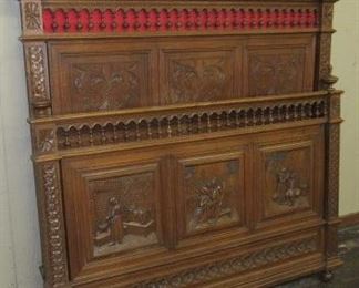 Fancy Carved Oak Bed w/Rails