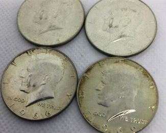 Set of 4 Kennedy Half Dollars, 1965 & 1966             https://ctbids.com/#!/description/share/315694