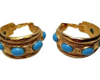 5. Kenneth Lane Turquoise and Brushed Gold Tone Earrings