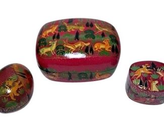 28. Group of Hand Painted Paper Mache Lacquered