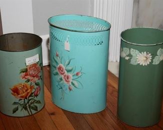 3 OF SEVERAL TOLE PAINTED WASTE BASKETS