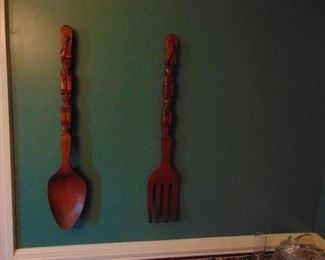 Vintage Retro Large Wall Hanging Fork & Spoon