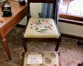 Needlepoint chair and stool
