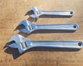 Set of 3 Olympia crescent wrenches - 8 inch, 10 inch, 12 inch