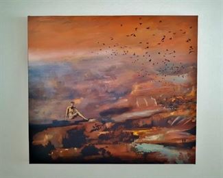 Nina Sten Knudsen. “If Ten Thousand Birds Came Flying My Way”. Oil on canvas. Approximately 35” by 40”. This item is available for pre-sale and is being advertised on other sites. Please contact for price.  Local pickup only.