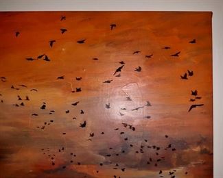Nina Sten Knudsen. “If Ten Thousand Birds Came Flying My Way”. Oil on canvas. Approximately 35” by 40”. This item is available for pre-sale and is being advertised on other sites. Please contact for price. Local pickup only.