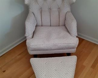 Edward Wormley for Dunbar. Janus wing chair and ottoman, circa 1957. Model 5761. Has been reupholstered. This item is available for pre-sale and is being advertised on other sites. Please contact for price. Local pickup only.