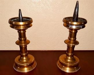 Late 1500s brass pricket candlesticks!