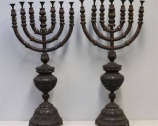 A Finely Carved And Fine Quality Pair Of Menorahs