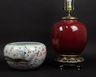 A Large Dragon Bowl together with an Oxblood