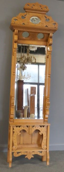 Antique Carved Golden Oak Hallway Mirror