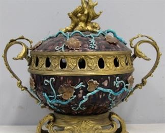 Antique Gilt Bronze Mounted Lidded Urn