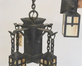 Antique Iron Arts And Crafts Chandelier And Sconce