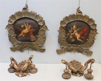 Antique Italian Oils On Board In Shield Form