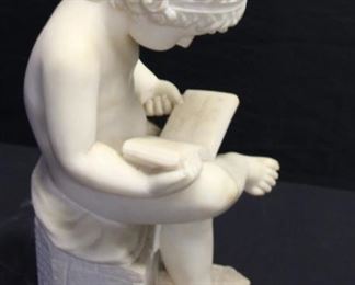 Antique Marble Sculpture Of A Child Reading