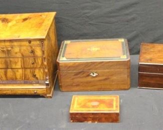 Antique Miniature Chest Together With Boxes