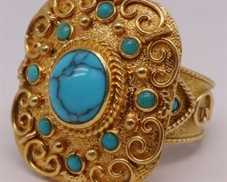 JEWELRY kt Gold and Turquoise Cocktail Ring