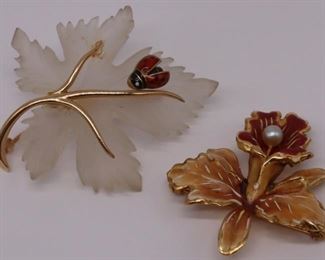 JEWELRY kt Gold Foliate Form Brooches