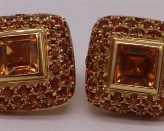 JEWELRY Pair of Signed kt Gold and Colored Gem