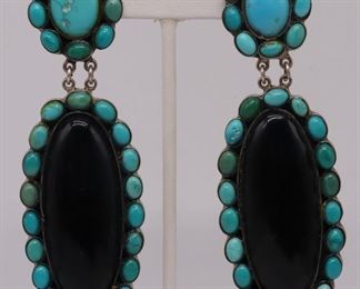 JEWELRY Pair of Signed Sterling Turquoise