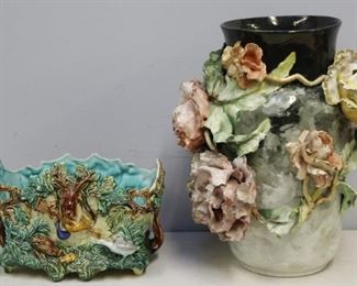 Large Majolica Vase And A Signed Majolica Planter