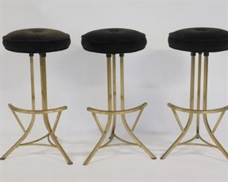 Midcentury Set Of Brass And Upholstered Stools