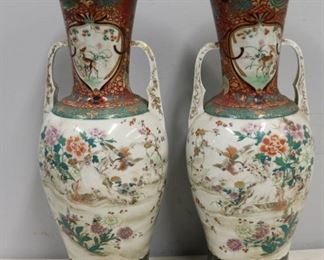 Pair Of Antique Enamel Decorated Porcelain Handled