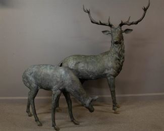 Pair Of Life Size Sculpted Bronze Deer