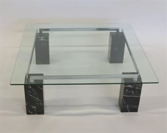 Vintage Marble Chrome And Glass Top Coffee Table
