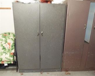 2 metal tall storage cabinets - with rods inside for hanging clothing