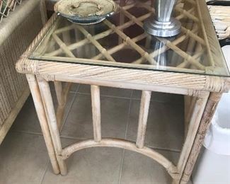 Rattan Glass Top End Table $ 58.00