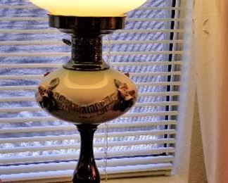 Antique glass and metal lamp