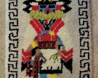 Vintage hooked rug kachina. Great for a wall hanging.
