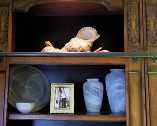 Shells and blue glass vases