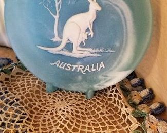 Australia glass dish. That is where my mom Maggie is from.  She came over to the United States when she was 16 years old on a ship with Shirley Temple.