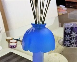 Unique pretty blue glass vase