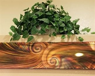 Large modern metal rectangle art and floral for sale