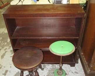 BOOKCASE ORGAN STOOL AND TABLE