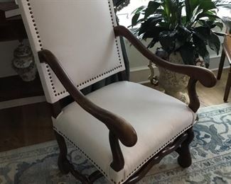 Pair of 19th century - French "Mouton" style, just re-upholstered white chairs with nailheads.  Too large for clients room. 
